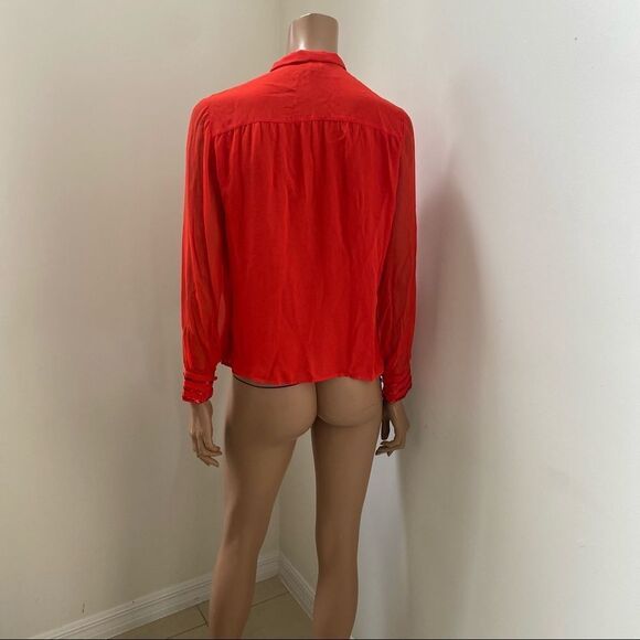 Celine Paris Vintage Red Silk sequins stripes detail Button Blouse S - Picture 7 of 12